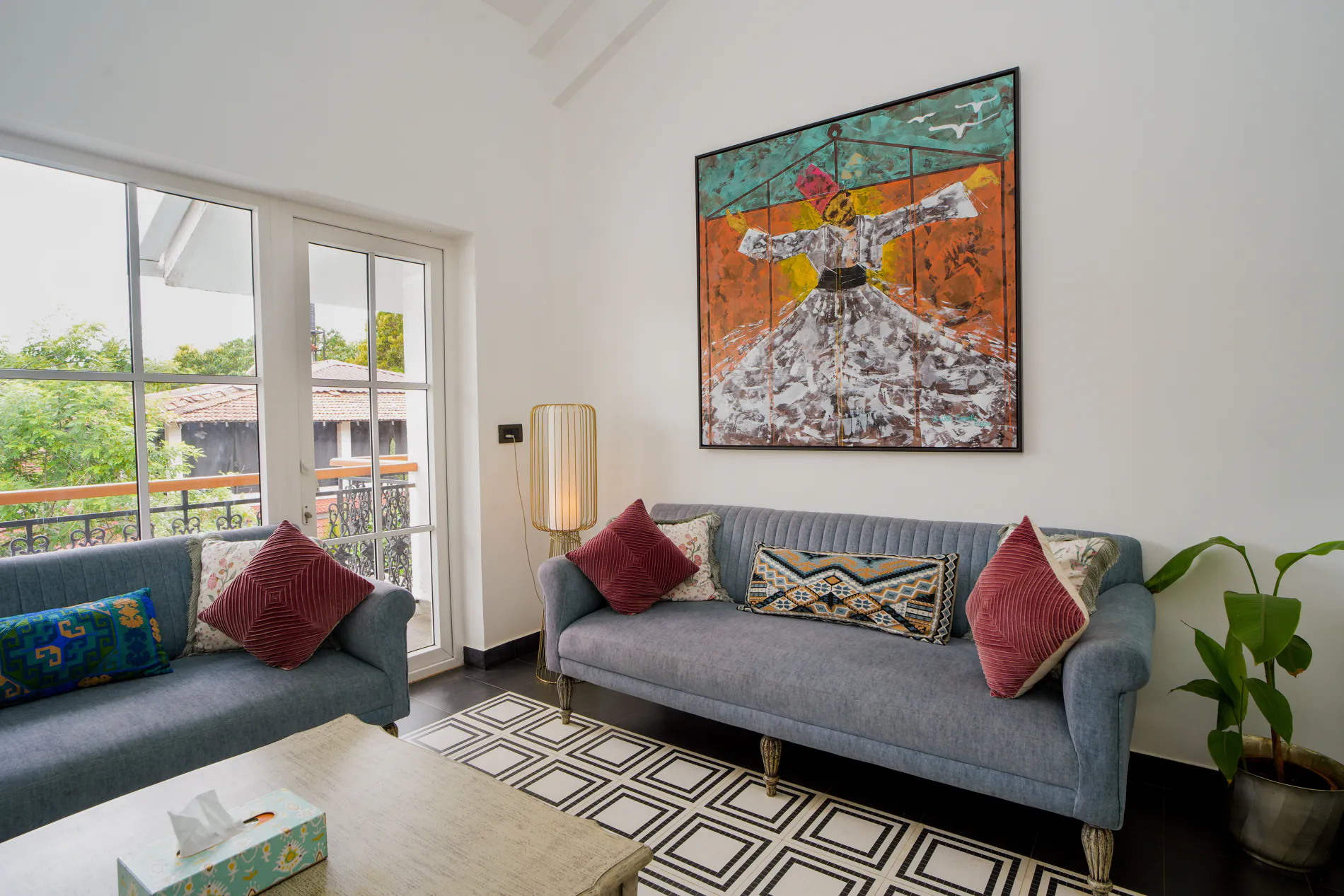 Living room with a colourful painting