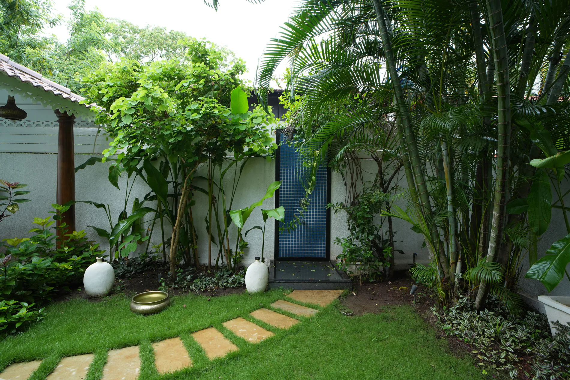 Palms and a stepping-stone path in the garden